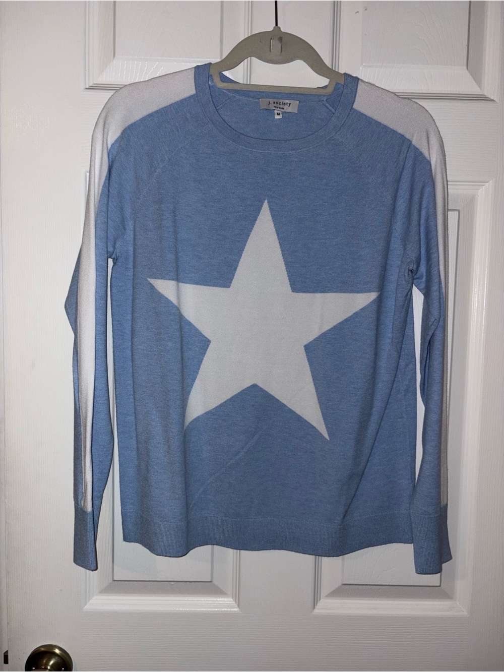 Society Light Blue and White Star Crewneck Sweater